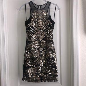 Bebe black and gold Sequin Cocktail Length Dress